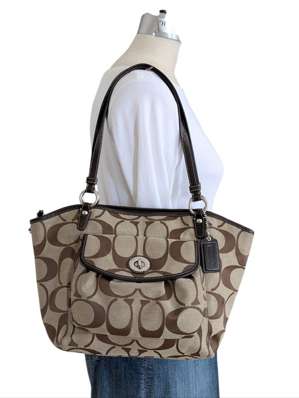 Coach Leah Signature Logo Canvas Tote - Picture 3 of 13